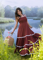 maroon pure mul cotton maxi gown dress